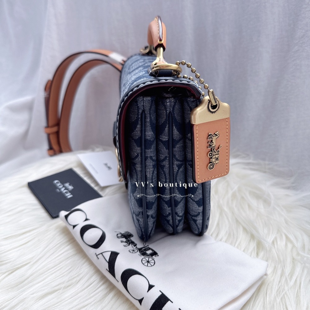 NWT Coach Riley Top Handle 22 In Signature Chambray Midnight Navy 3630 RARE FIND - Picture 5 of 13